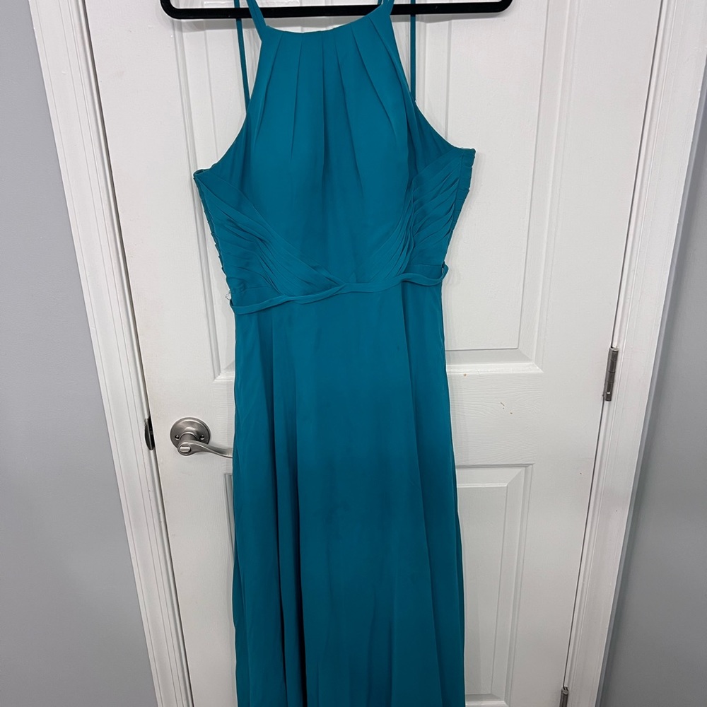 Azazie bridesmaid dress in jungle green.
